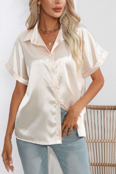 Collared Neck Short Sleeve Shirt Ivory