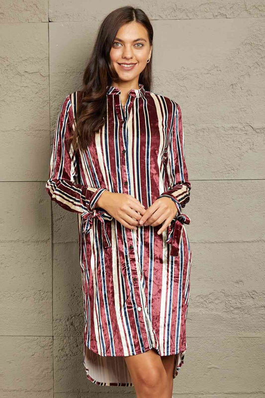 e.Luna Stripe Velvet Dress with Pockets Stripe