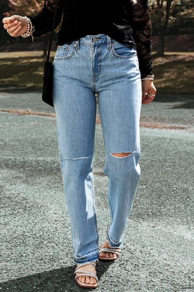 Distressed Straight Jeans Light