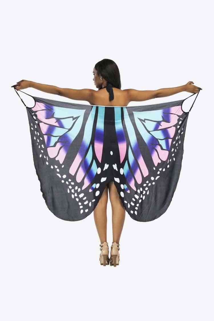 Butterfly Spaghetti Strap Cover Up Blue One Size