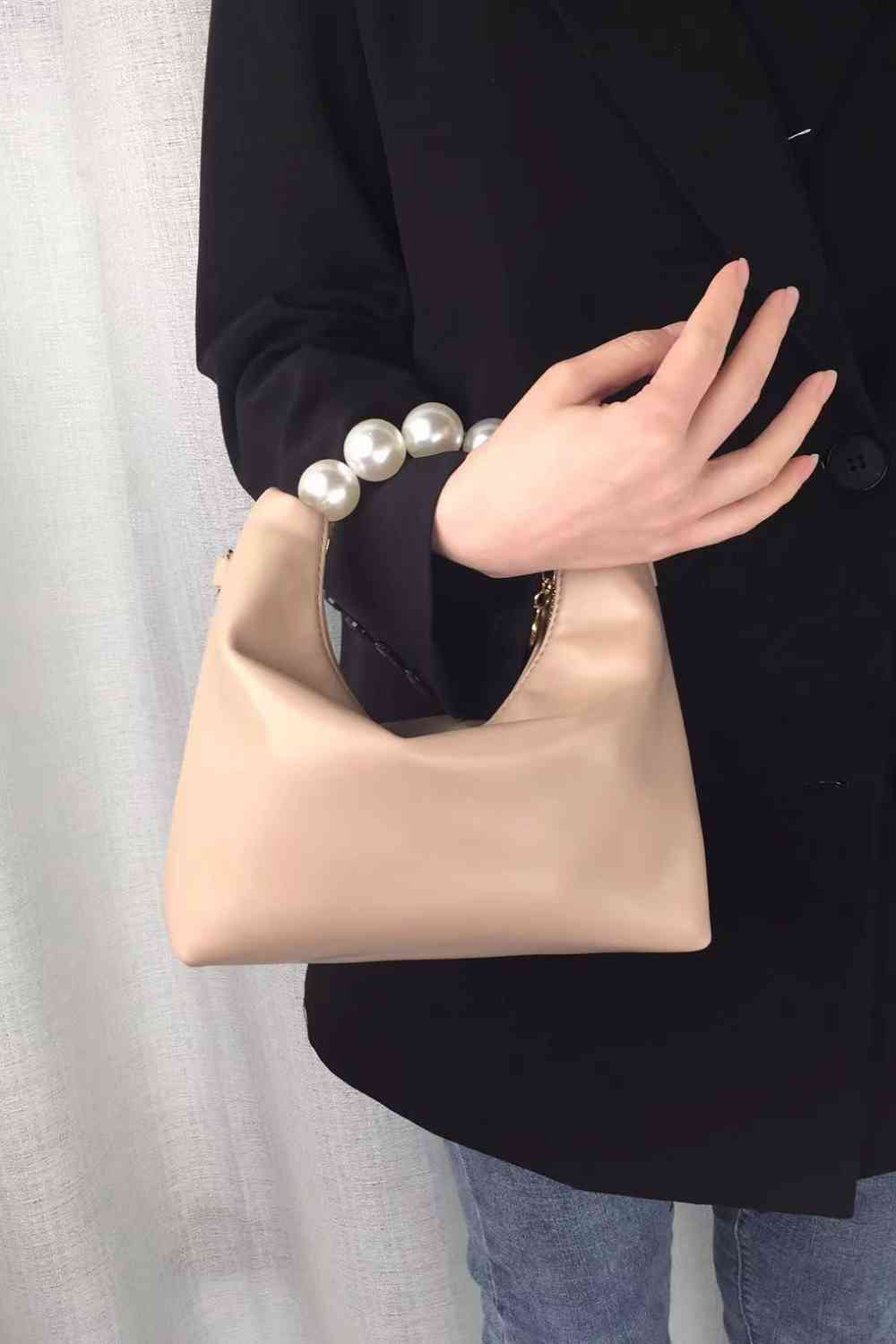 Adored PU Leather Pearl Handbag Sand One Size