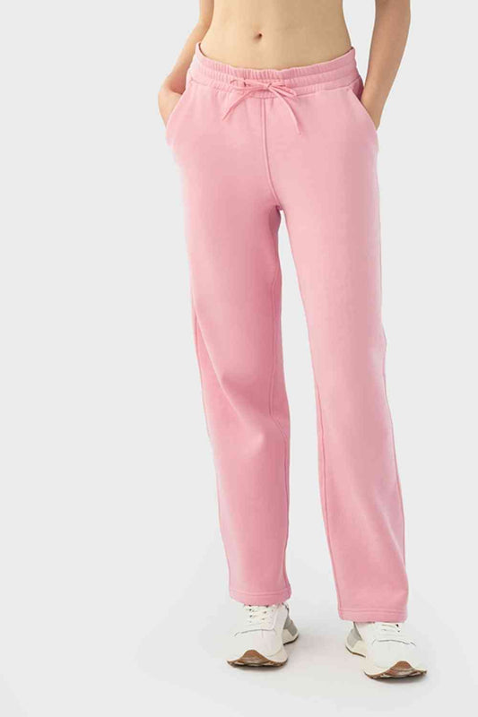 Drawstring Waist Sports Pants with Pockets Blush Pink