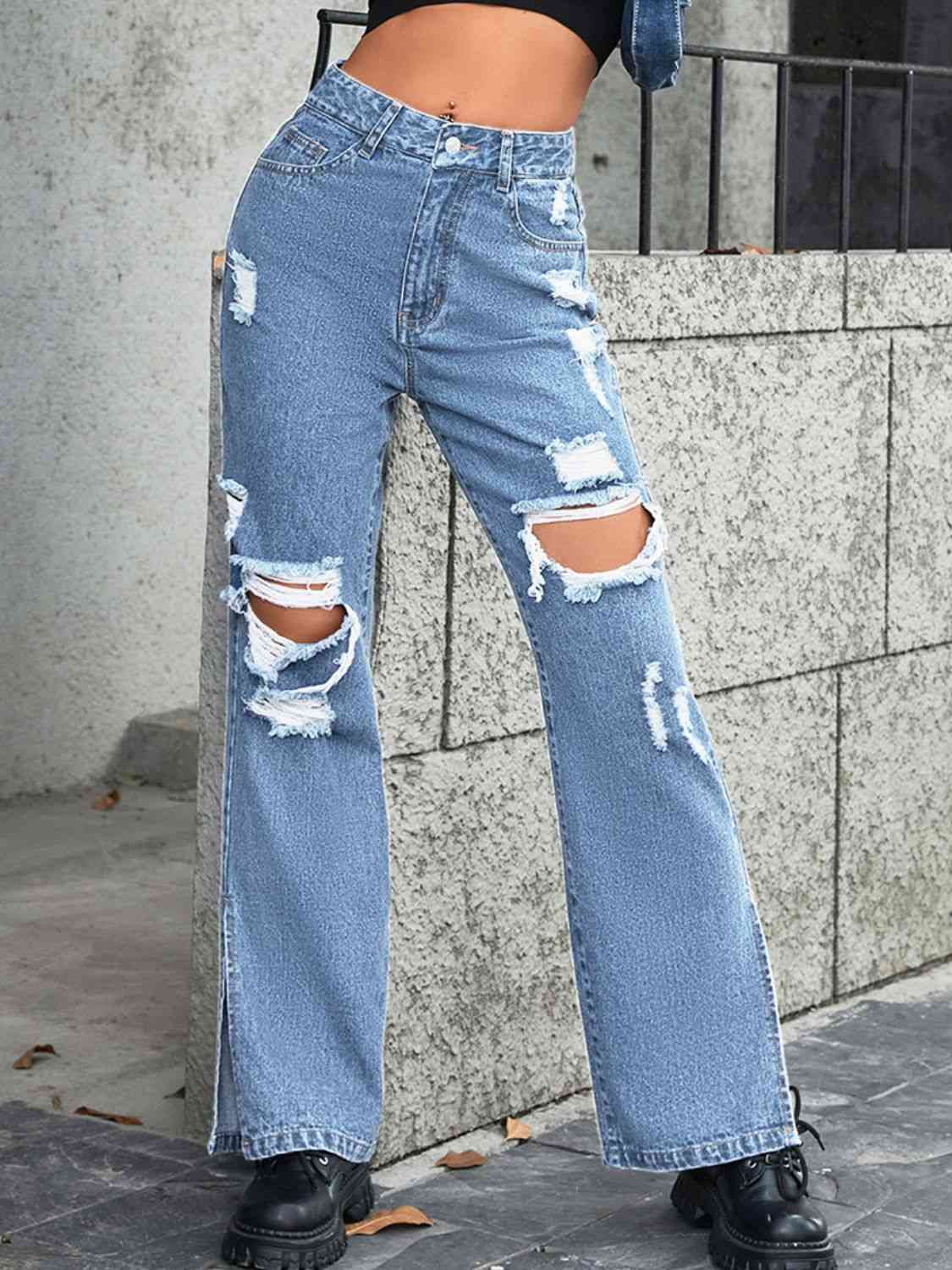 Distressed Slit Jeans Medium