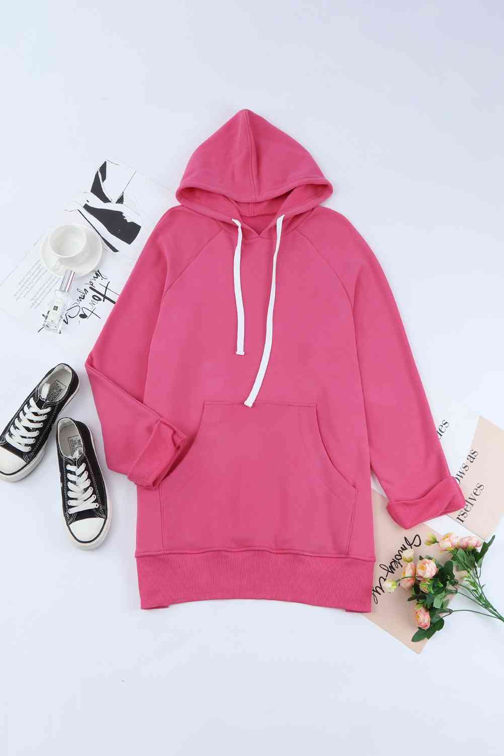 Side Slit Raglan Sleeve Hoodie Magenta