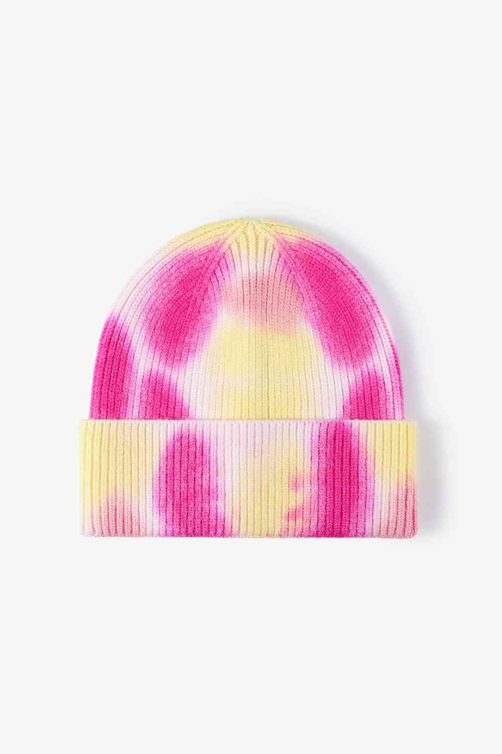 Tie-Dye Cuffed Knit Beanie Yellow/Magenta One Size