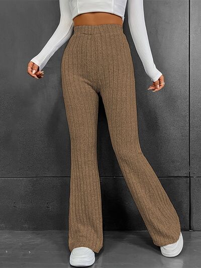 Ribbed High Waist Bootcut Pants Taupe