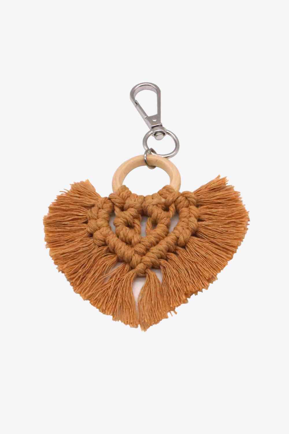 Assorted 4-Pack Heart-Shaped Macrame Fringe Keychain Caramel One Size