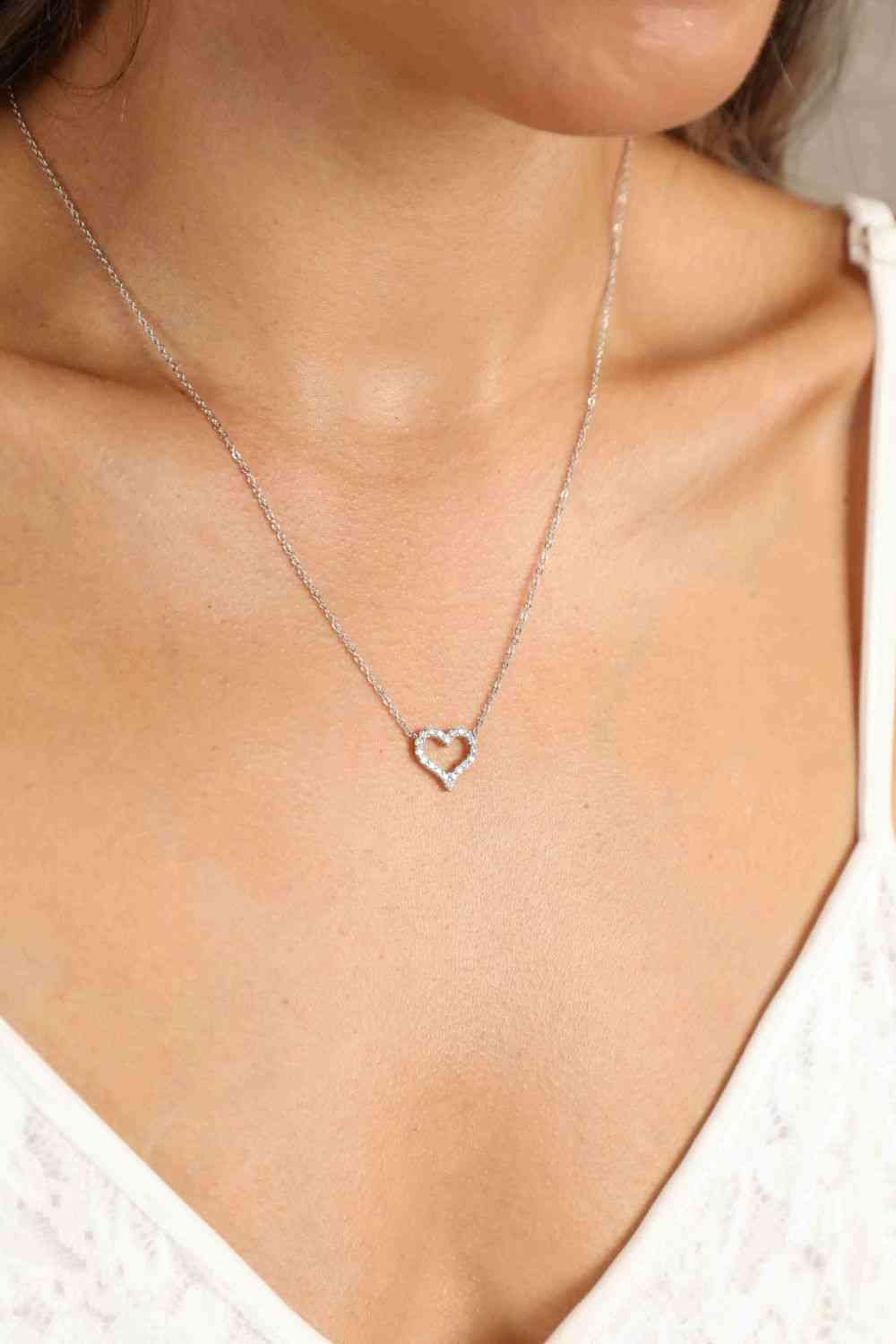 Adored Moissanite Platinum-Plated Heart Necklace Silver One Size