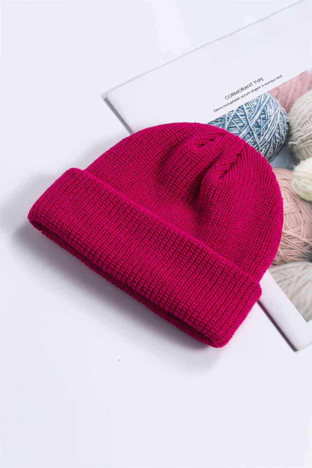 Cozy Rib-Knit Cuff Beanie Magenta One Size