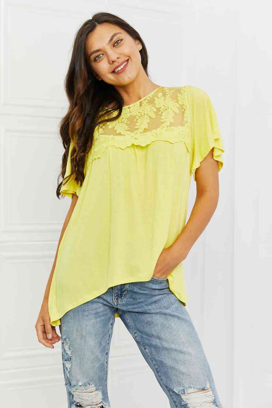 Culture Code Ready To Go Full Size Lace Embroidered Top in Yellow Mousse Butter Yellow