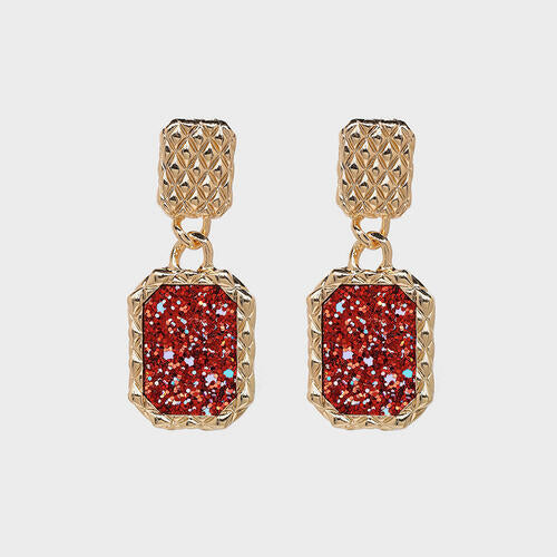 Geometric Alloy Dangle Earrings Deep Red One Size