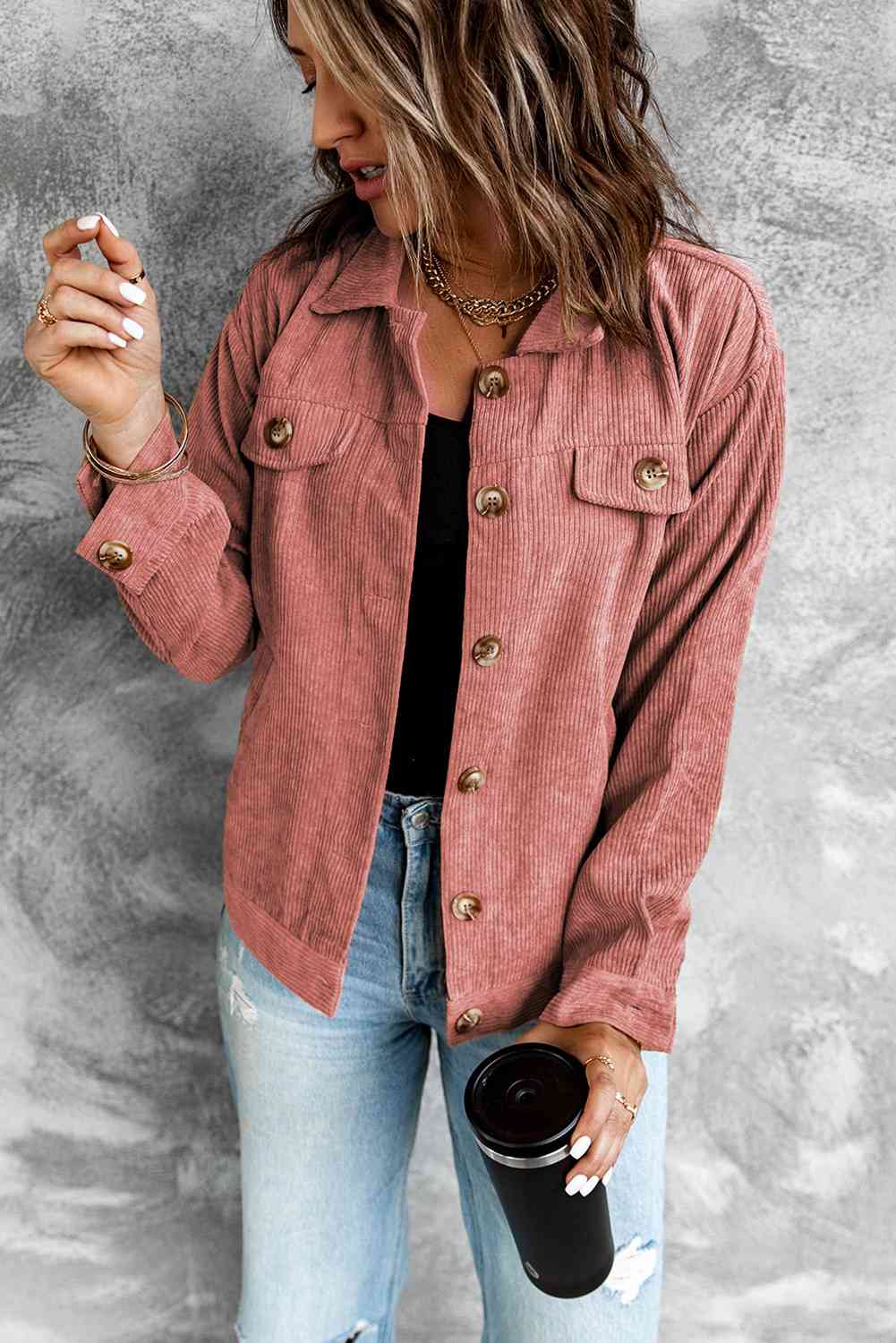 Corduroy Long Sleeve Jacket Pink