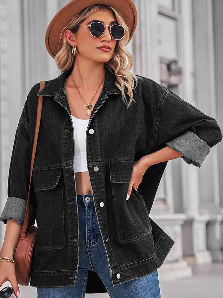 Dropped Shoulder Denim Jacket Dark