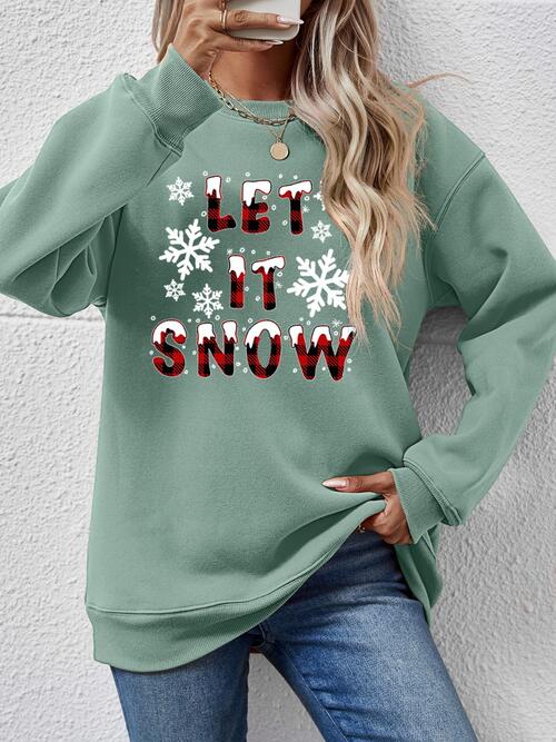 LET IT SNOW Round Neck Long Sleeve Sweatshirt Sage