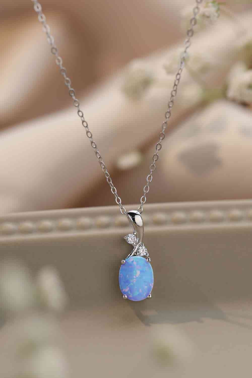 Opal Oval Pendant Chain Necklace Sky Blue One Size