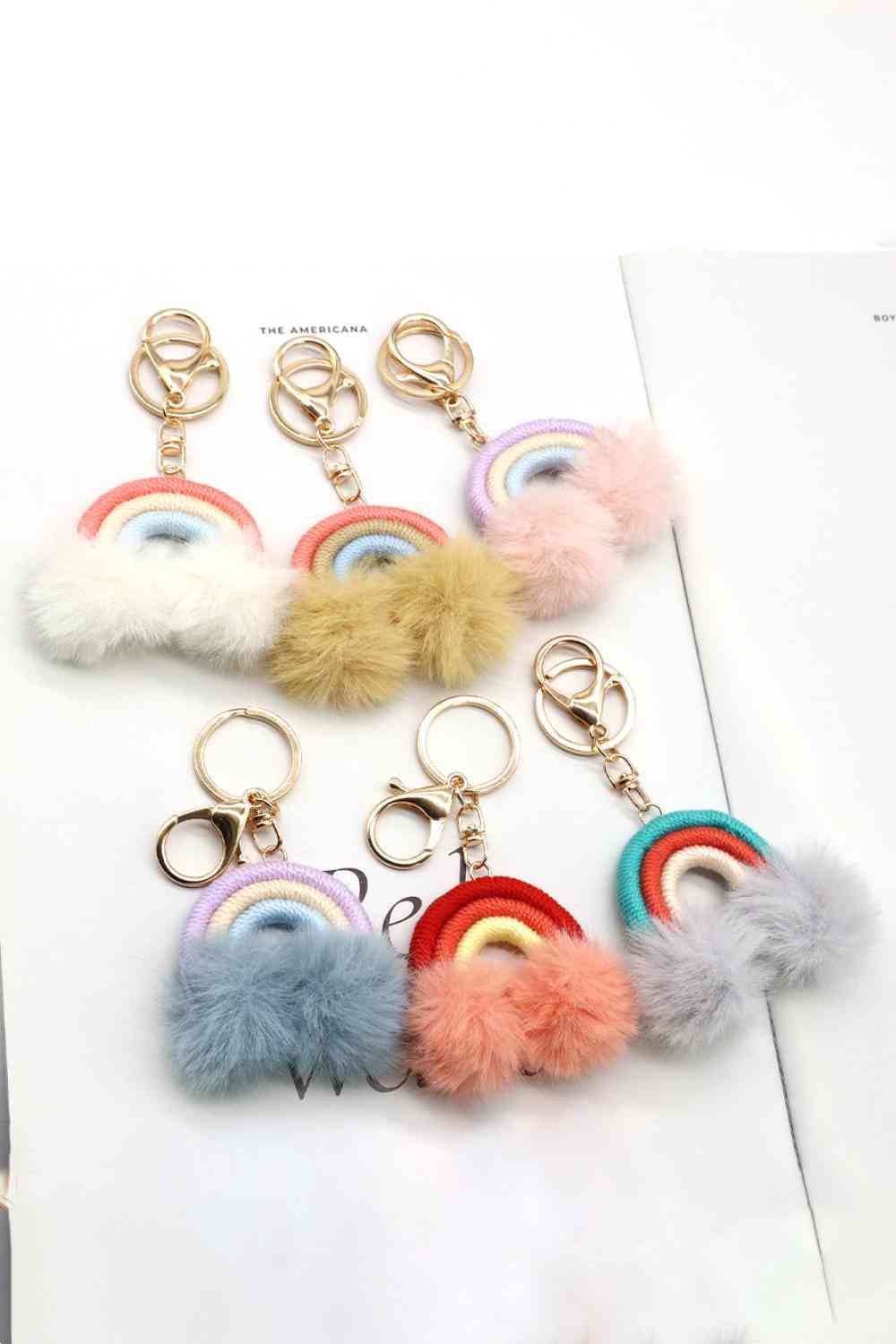 Assorted 4-Pack Rainbow Pom Pom Keychain