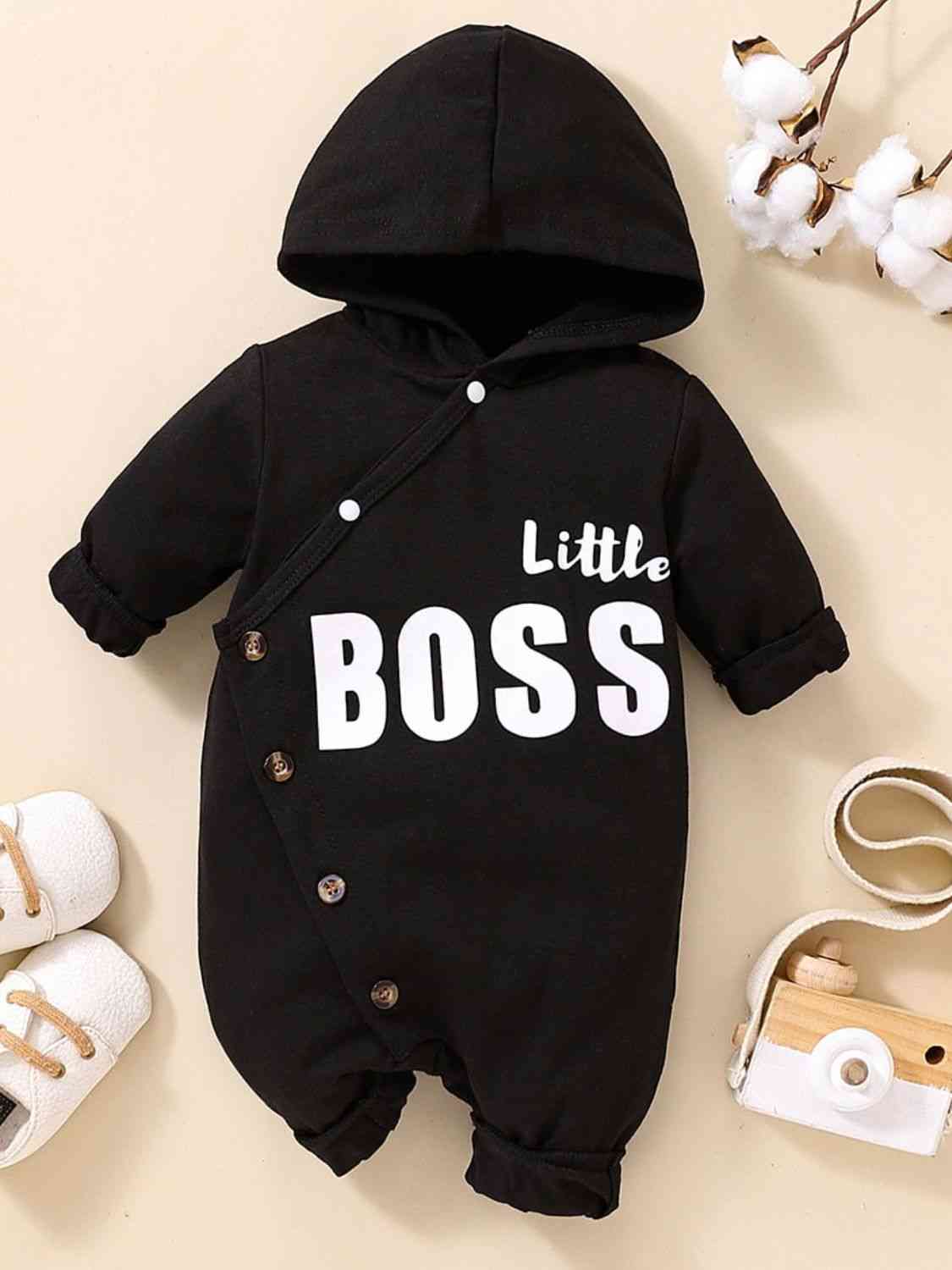 Baby LITTLE BOSS Graphic Hooded Jumpsuit Black