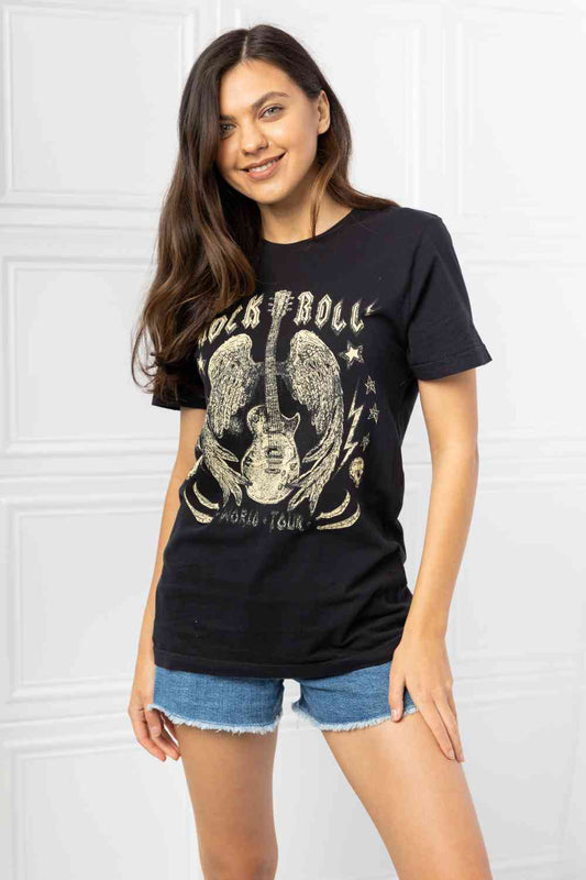 mineB Full Size Rock & Roll Graphic Tee Black