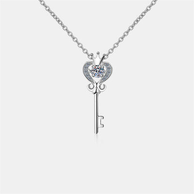 Key Shape Moissanite 925 Sterling Silver Necklace Silver One Size
