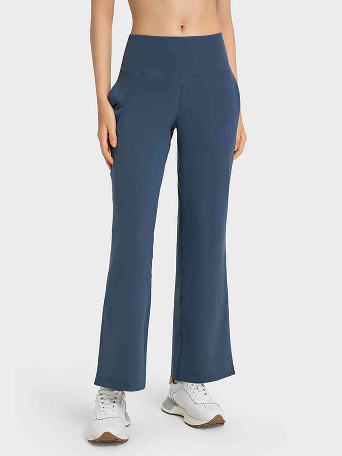 Wide Leg Slit Sport Pants with Pockets Peacock Blue