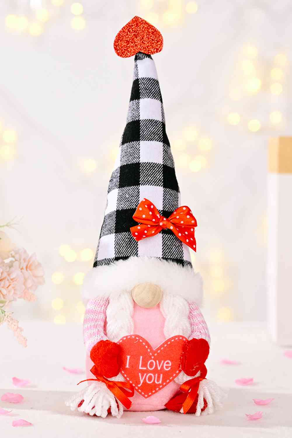 Mother's Day Plaid Pointed Hat Gnome Black/White One Size