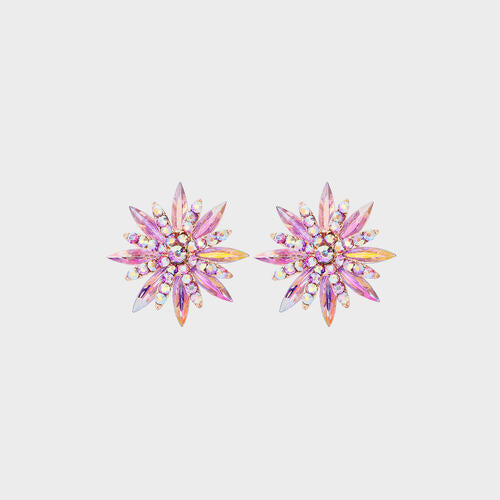 Flower Shape Rhinestone Alloy Stud Earrings Lilac One Size