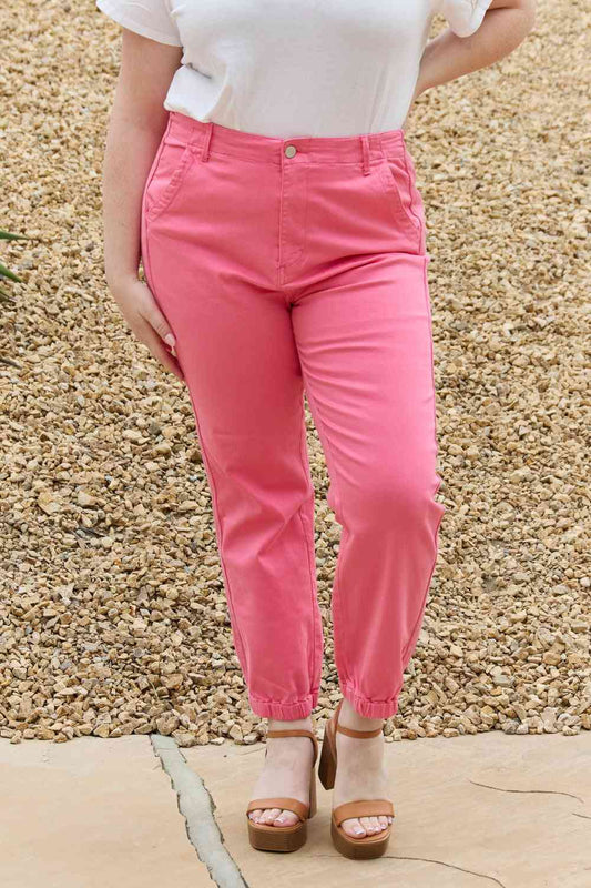 RISEN Caroline Full Size High Waisted Jogger Jeans Pink