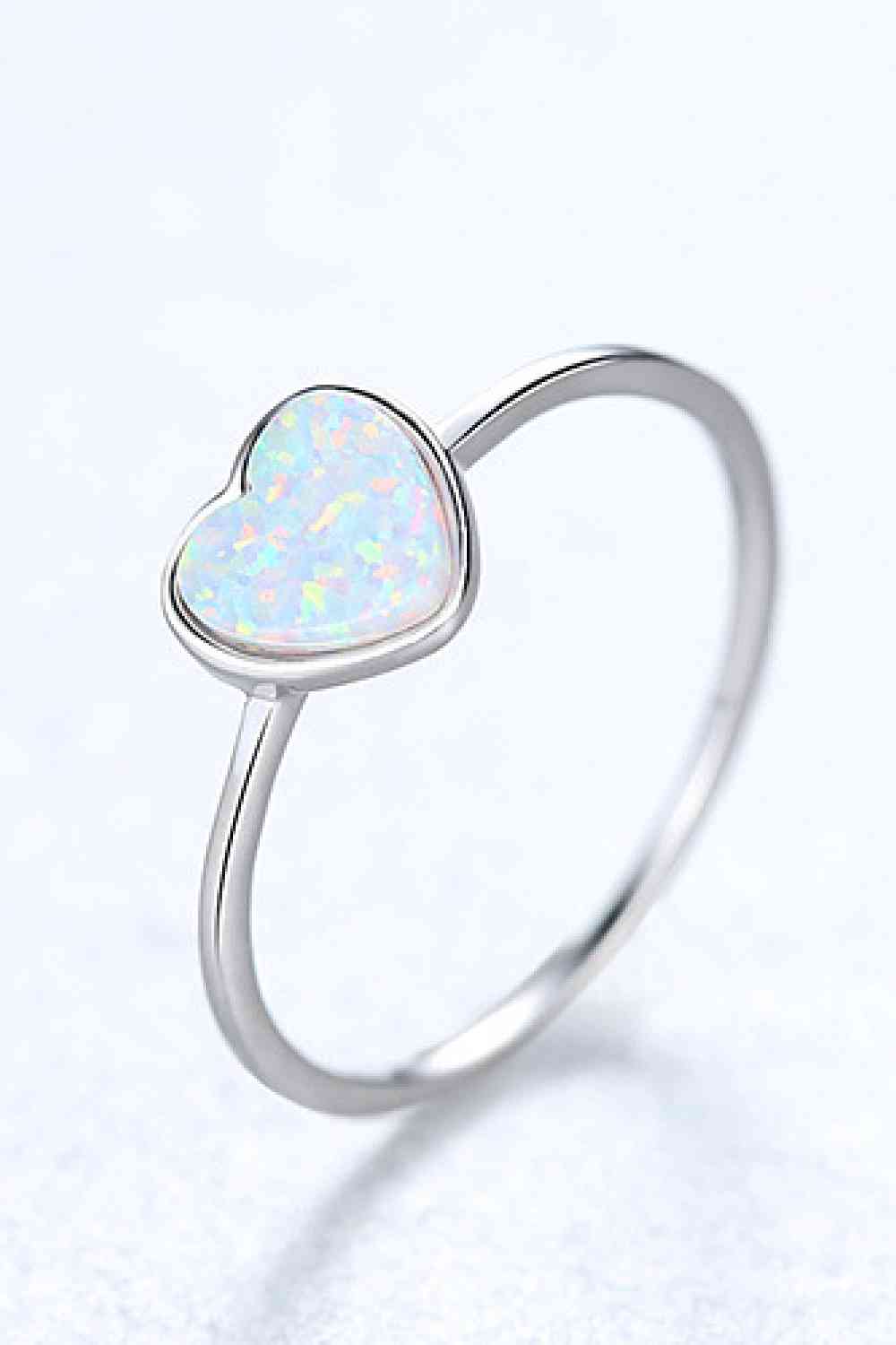 Opal Heart 925 Sterling Silver Ring White