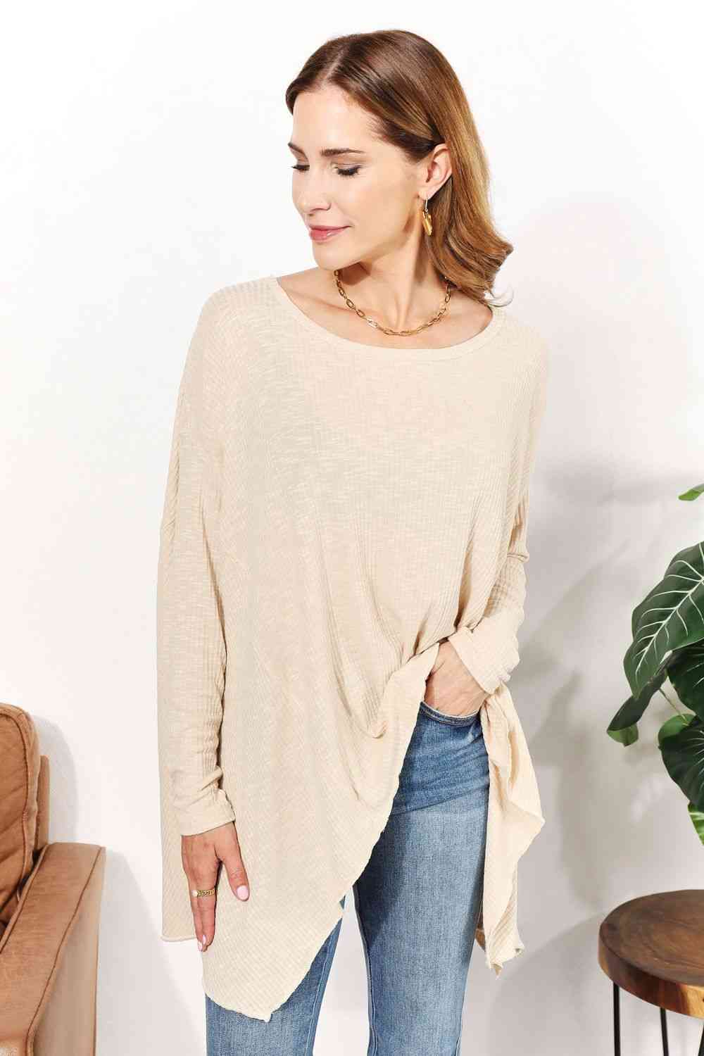 HEYSON Full Size Oversized Super Soft Ribbed Top Cream