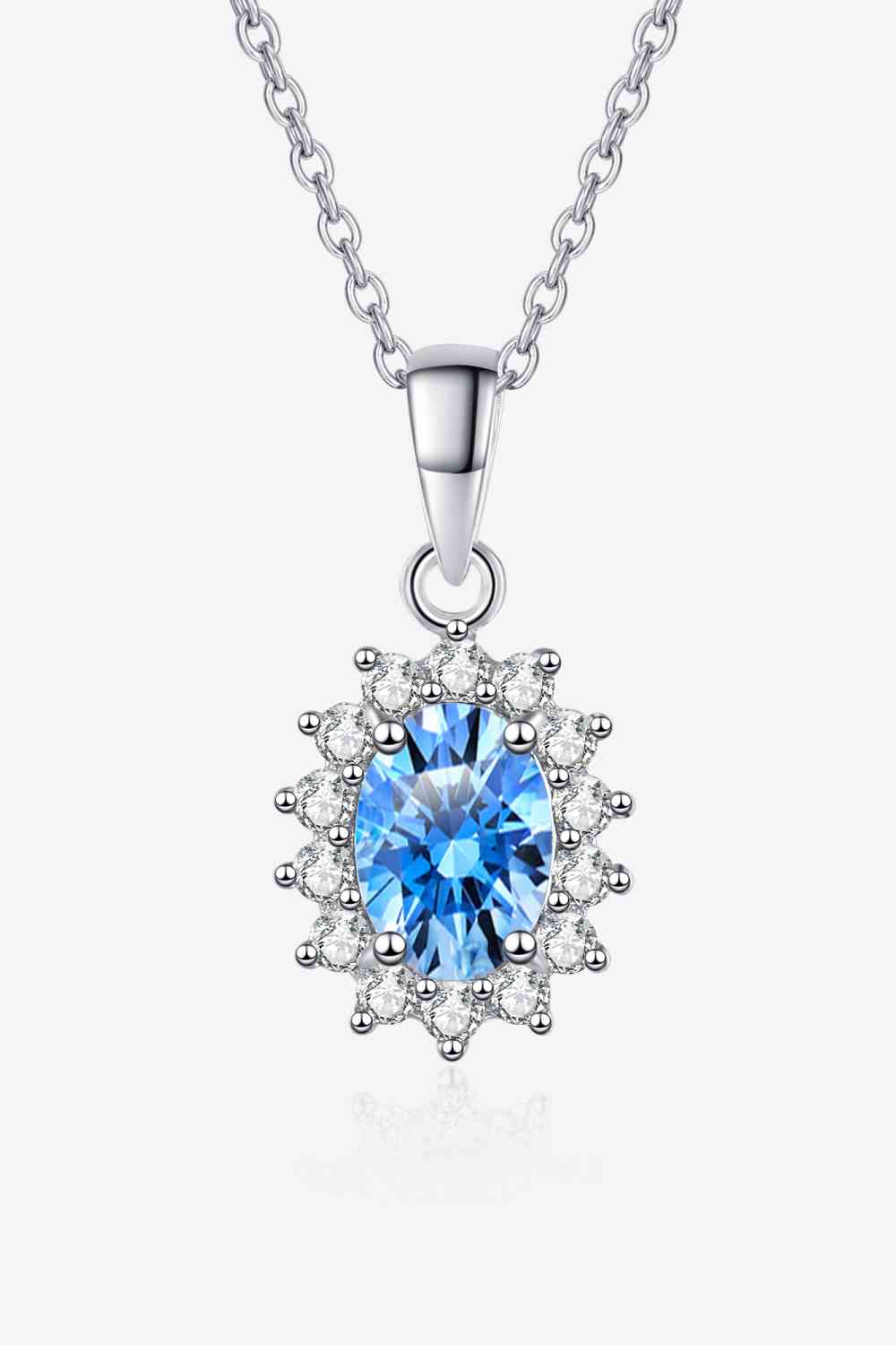1 Carat Moissanite 925 Sterling Silver Necklace Sky Blue One Size
