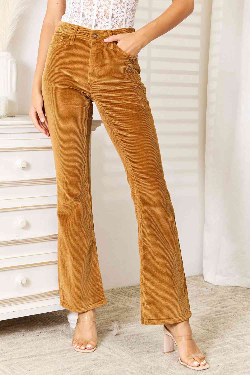 Judy Blue Full Size Mid Rise Corduroy Pants Camel