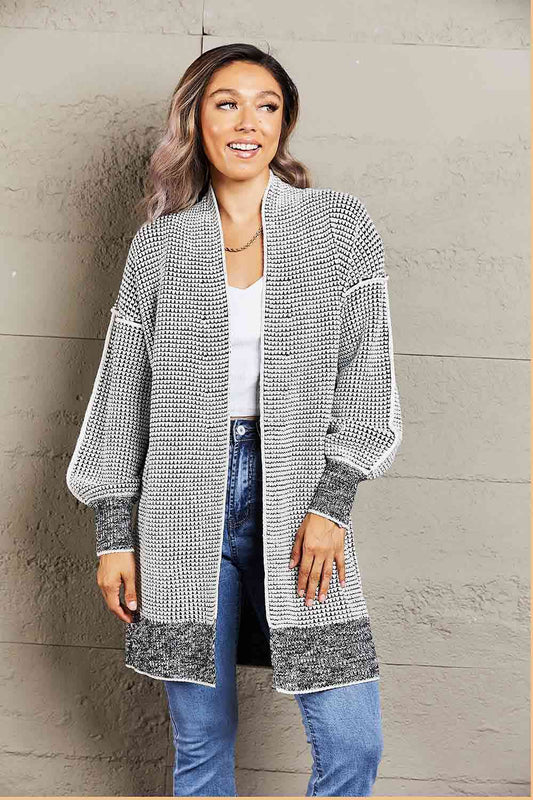 Woven Right Heathered Open Front Longline Cardigan Gray