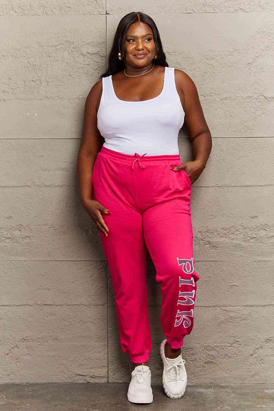 Simply Love Full Size PINK Graphic Sweatpants Deep Rose