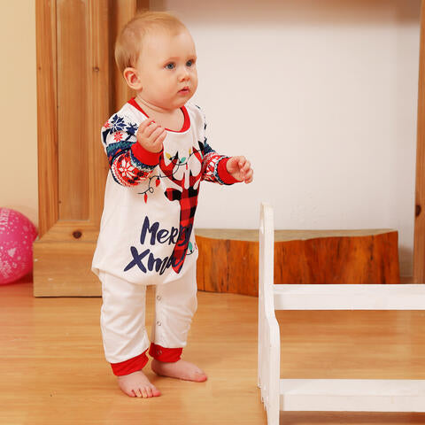 Baby MERRY XMAS Reindeer Graphic Jumpsuit White