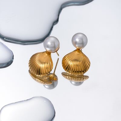 18K Gold-Plated Stainless Steel Shell Shape Earrings Gold One Size