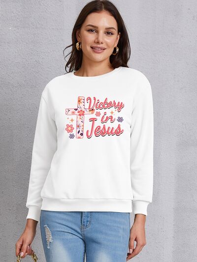 VICTORY IN JESUS Round Neck Sweatshirt White