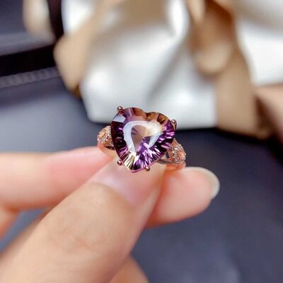 Rose Gold-Plated Artificial Gemstone Heart Ring Rose Gold One Size