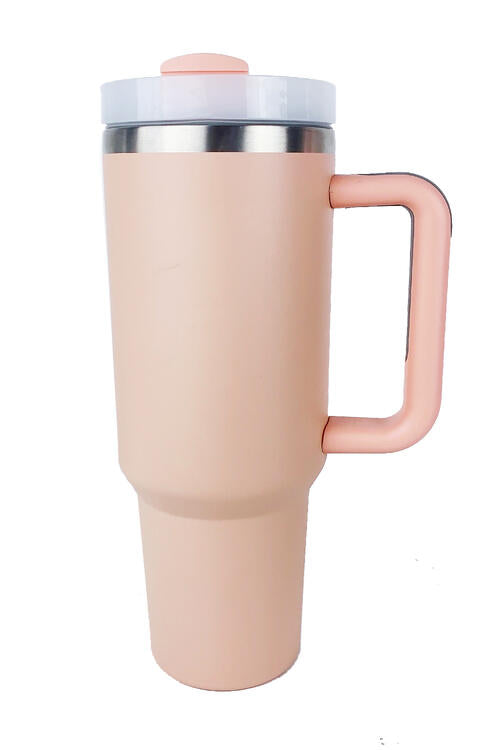 Stainless Steel Tumbler with Upgraded Handle and Straw Peach One Size