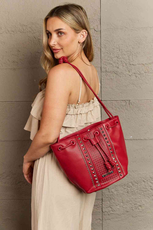 Nicole Lee USA Amy Studded Bucket Bag Deep Red One Size