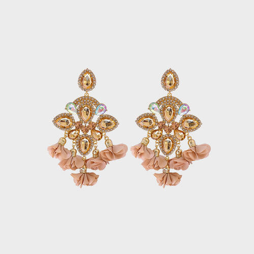 Flower Shape Rhinestone Alloy Dangle Earrings Rose Gold One Size