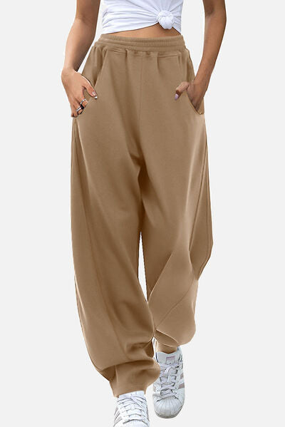 Elastic Waist Sweatpants with Pockets Sand