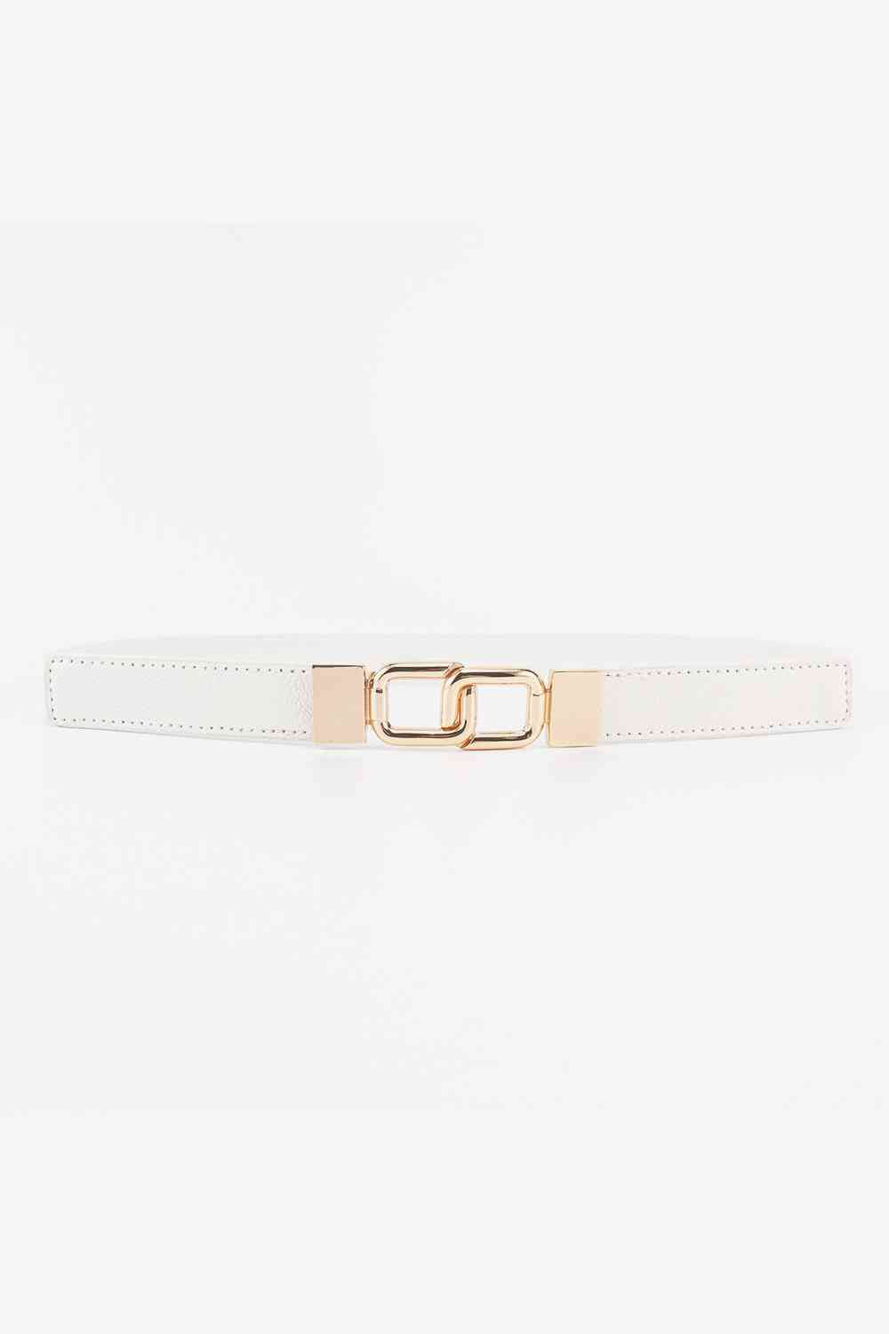 Geometric Double Buckle Elastic Belt White One Size