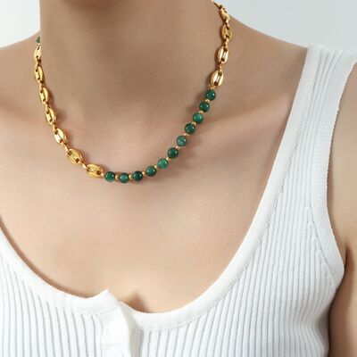 Beaded Titanium Steel Necklace Green One Size