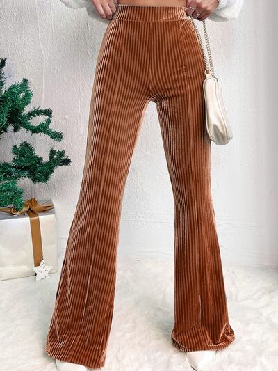 Ribbed High Waist Bootcut Pants Caramel