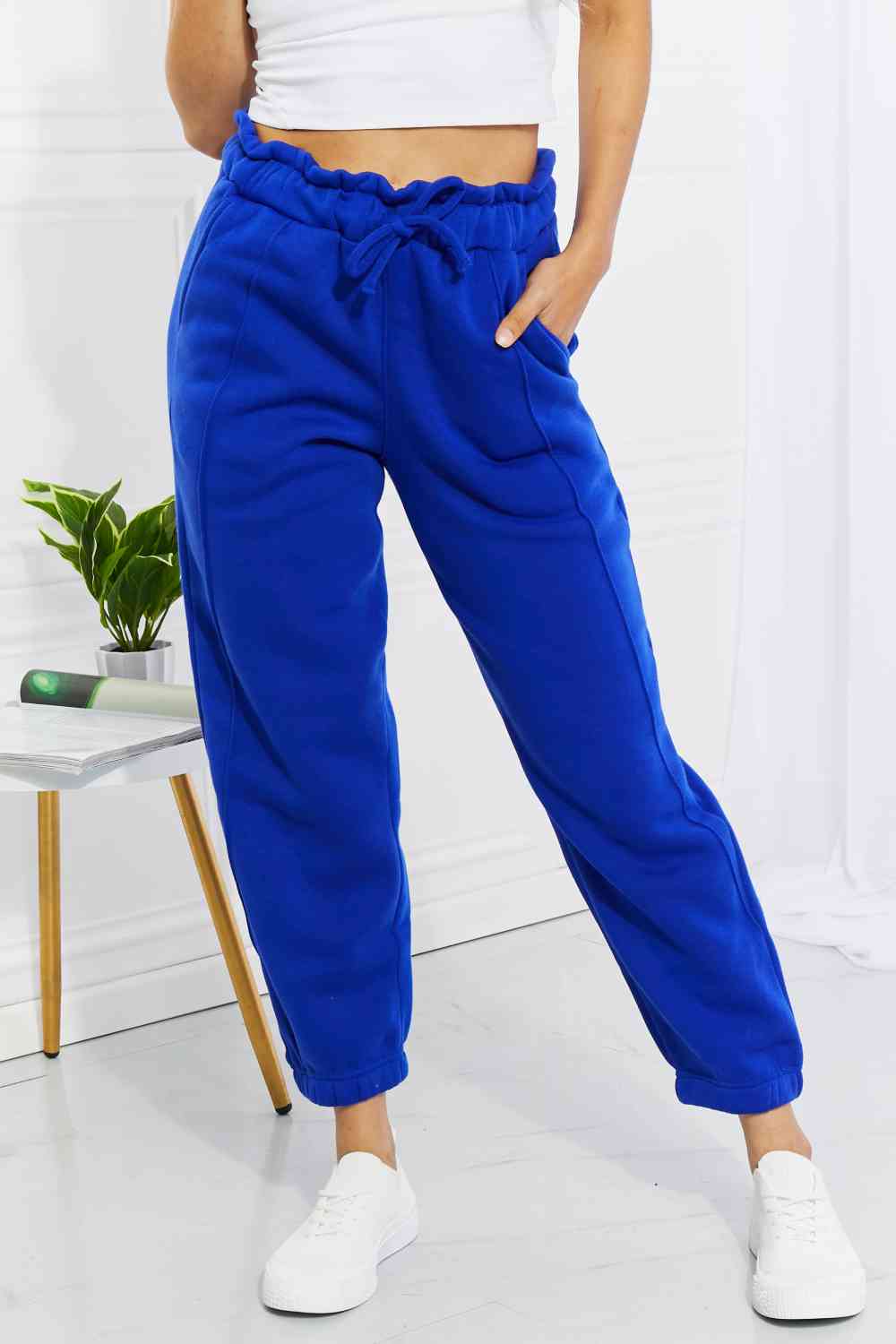 Zenana Full Size Can't Stop Me Paperbag Waist Joggers Royal Blue