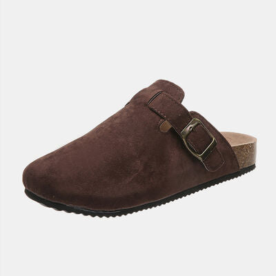 Suede Closed Toe Buckle Slide Chocolate