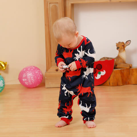 Baby Reindeer Print Round Neck Jumpsuit Black