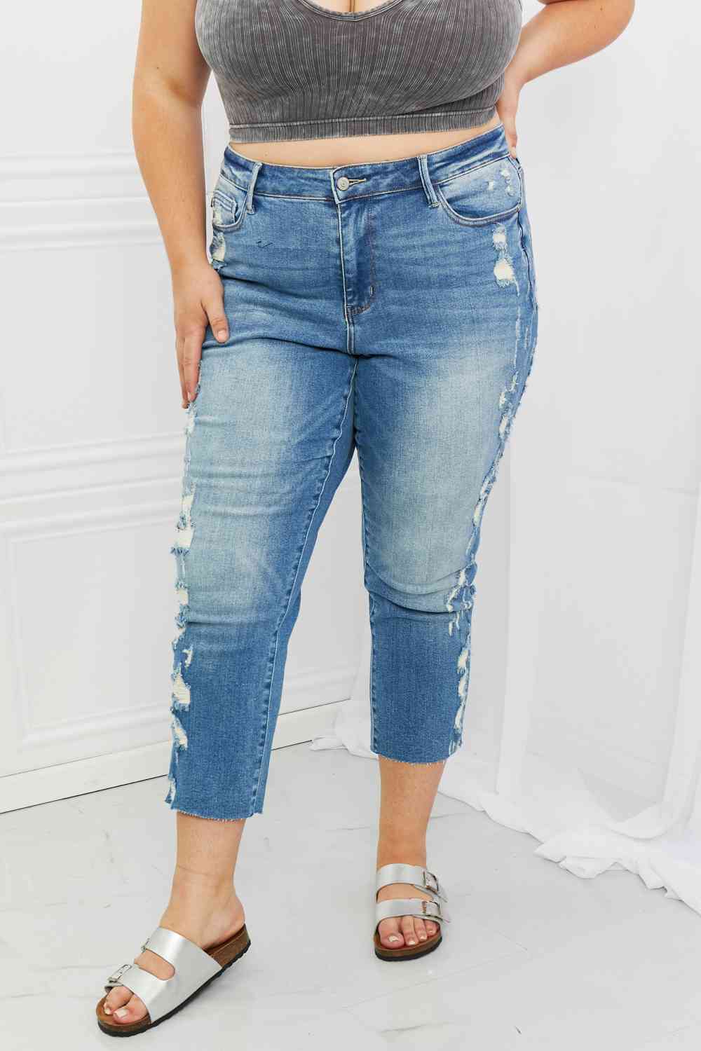 Judy Blue Laila Full Size Straight Leg Distressed Jeans Medium