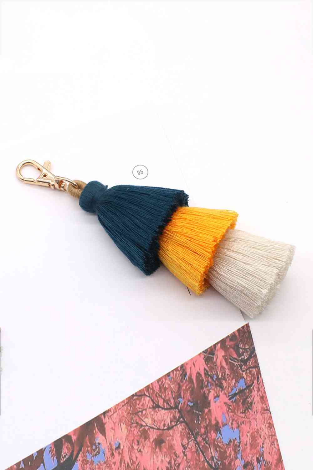 Assorted 4-Pack Multicolored Fringe Keychain Mustard One Size