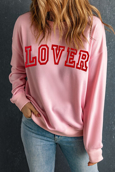 LOVER Round Neck Dropped Shoulder Sweatshirt Blush Pink